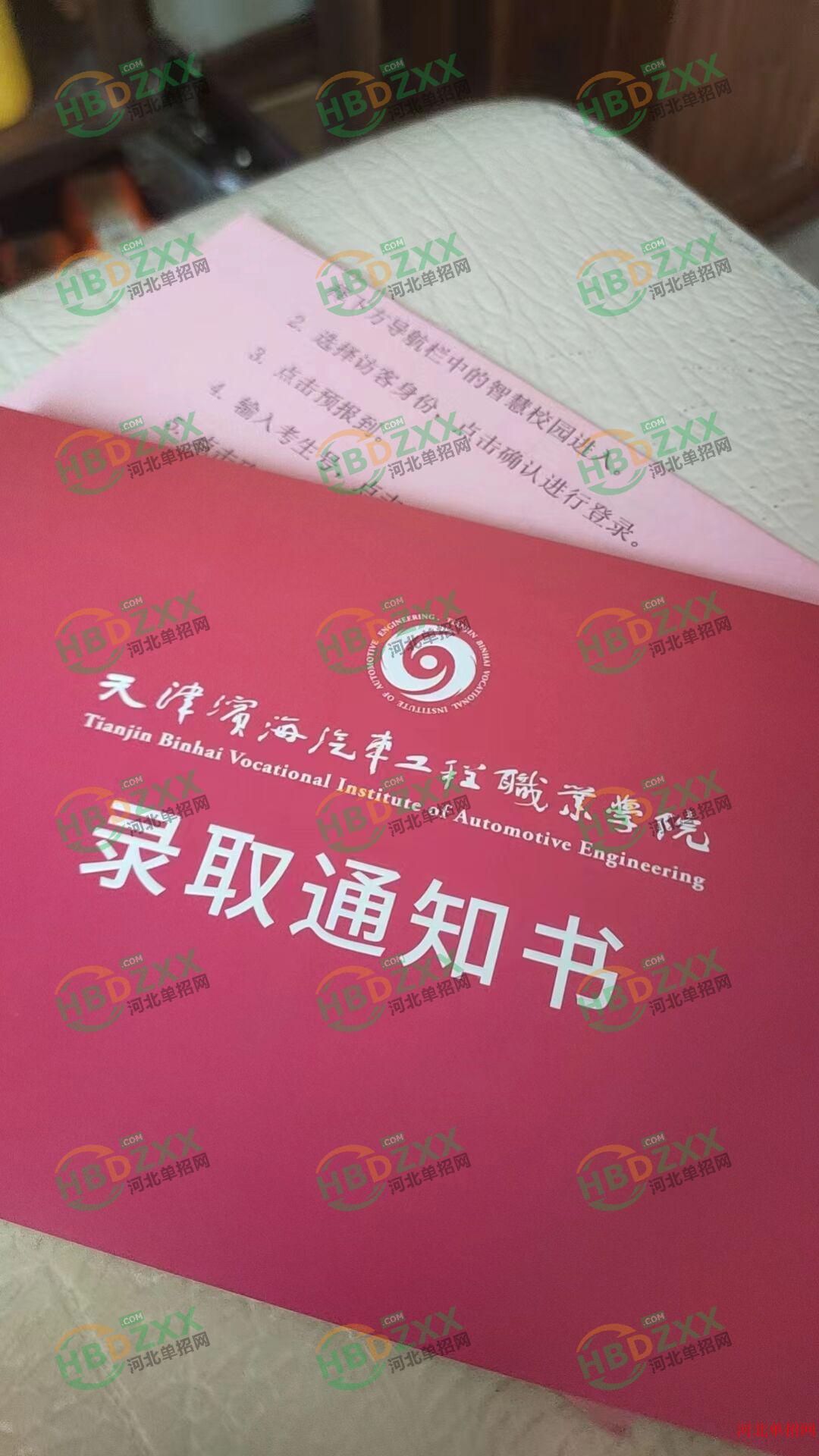 2023年天津滨海汽车工程职业学院单招录取通知书 图2