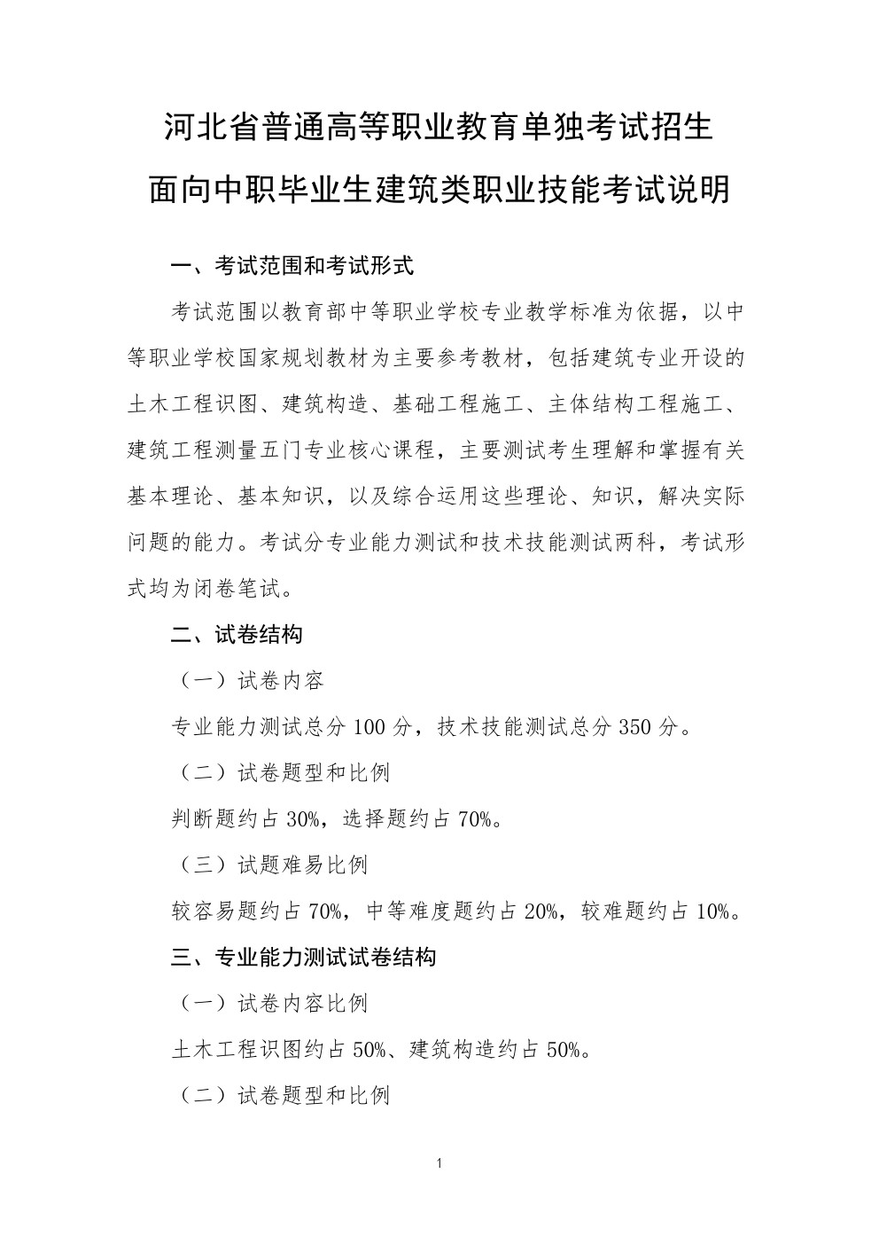 2024年河北省高职单招面向中职生的建筑类考试说明 